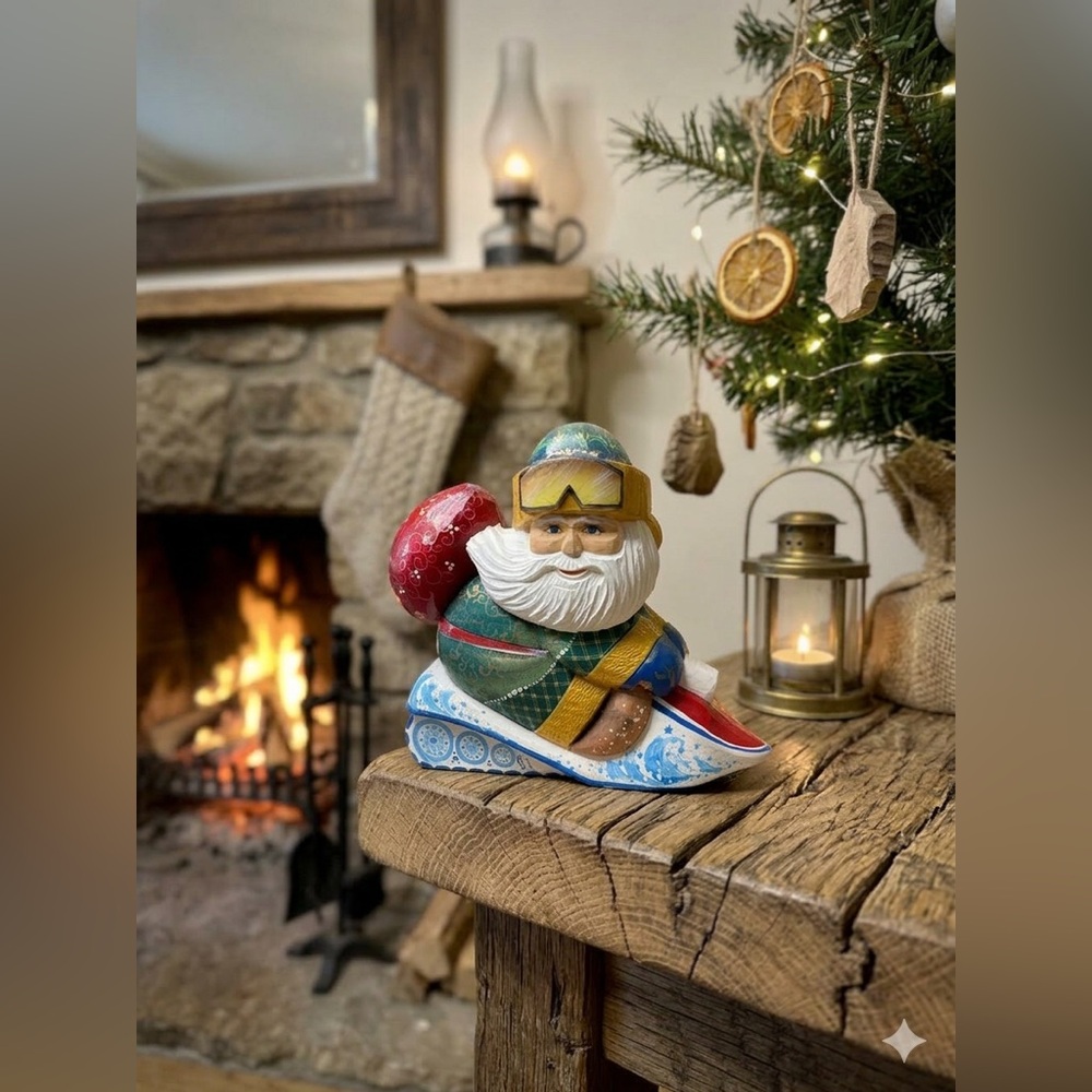 Vintage Bogorodskoe Russian Santa on Snowmobile - Signed Ozhygov